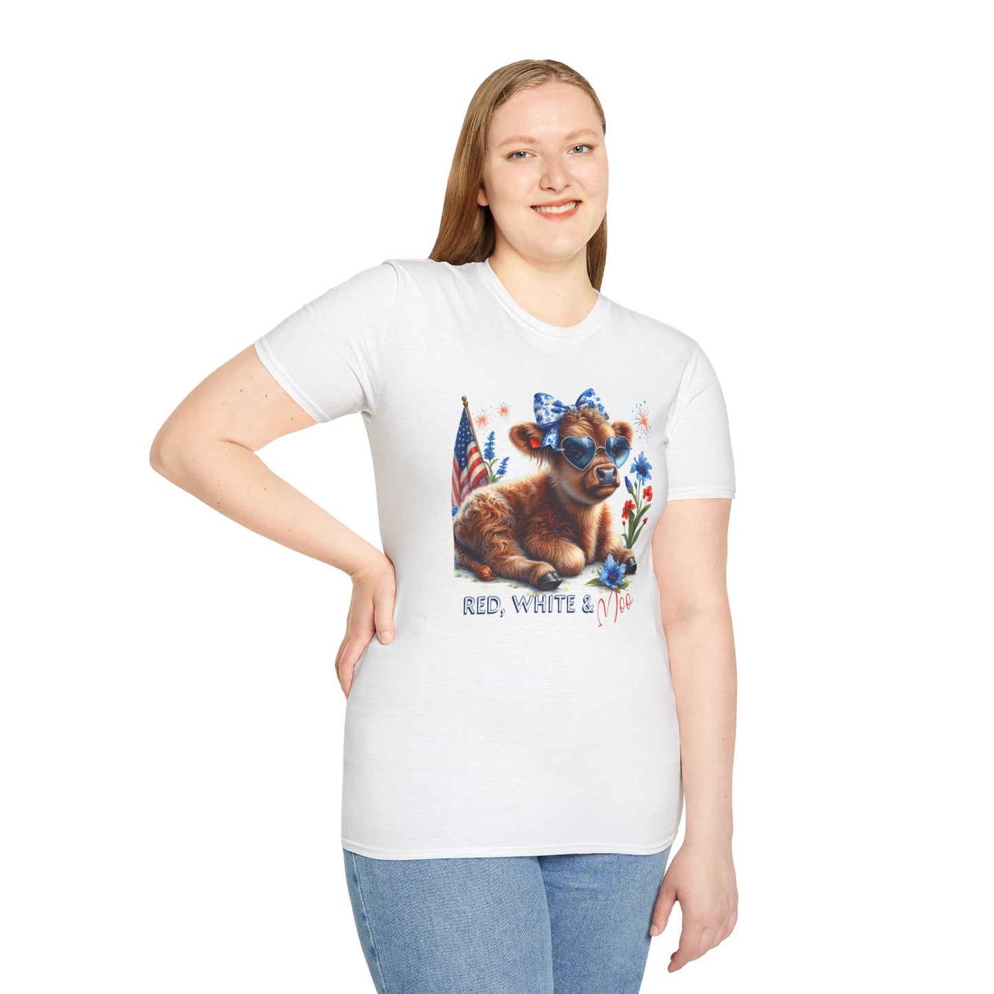 Red, White, and Moo Patriotic Cow Unisex Graphic T-Shirt