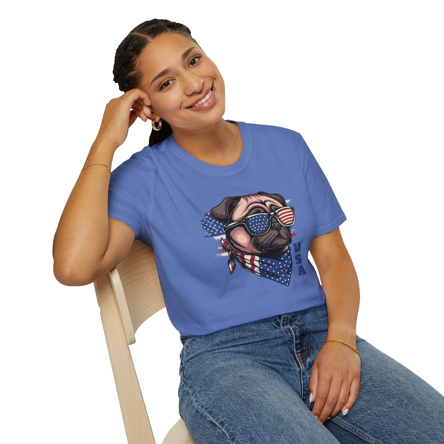 Patriotic Pug Dog USA Unisex Graphic T-Shirt