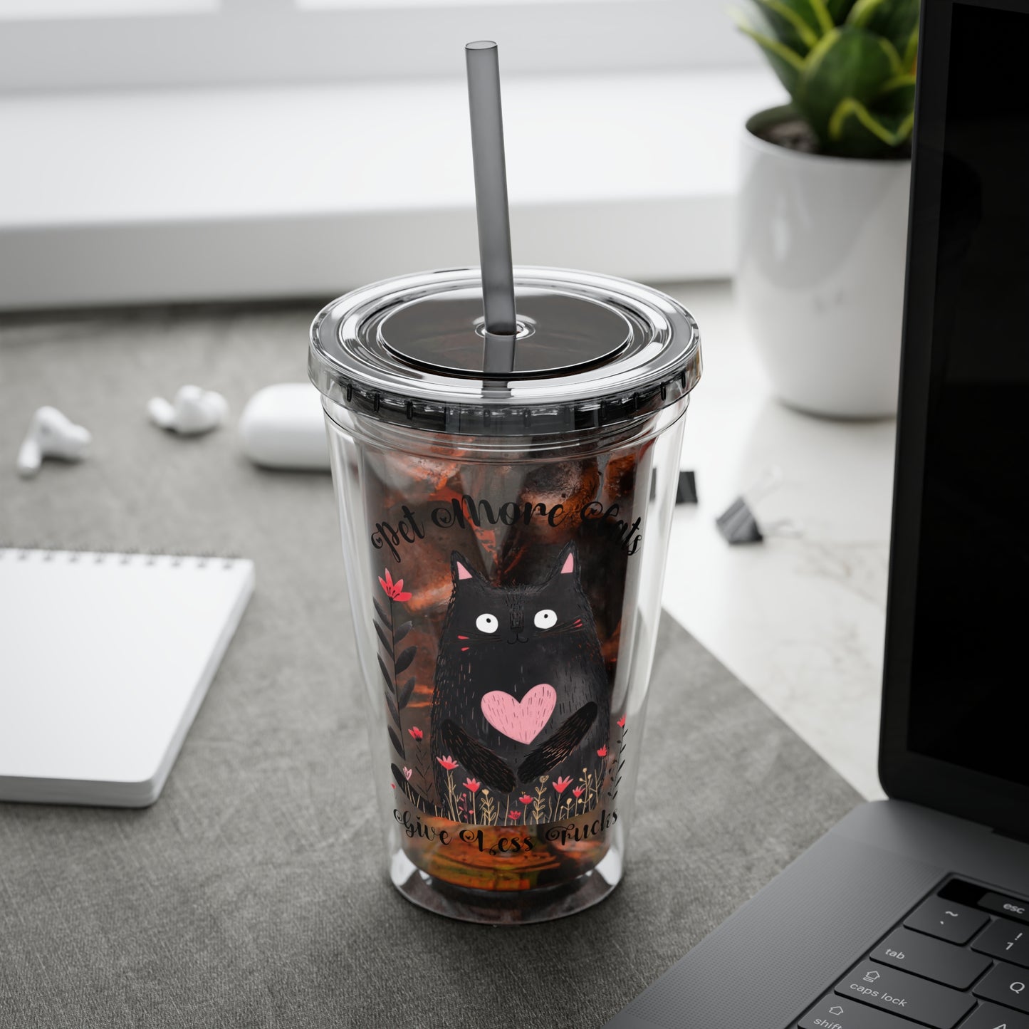 Pet More Cats 16oz Insulated Acrylic Cup with Straw