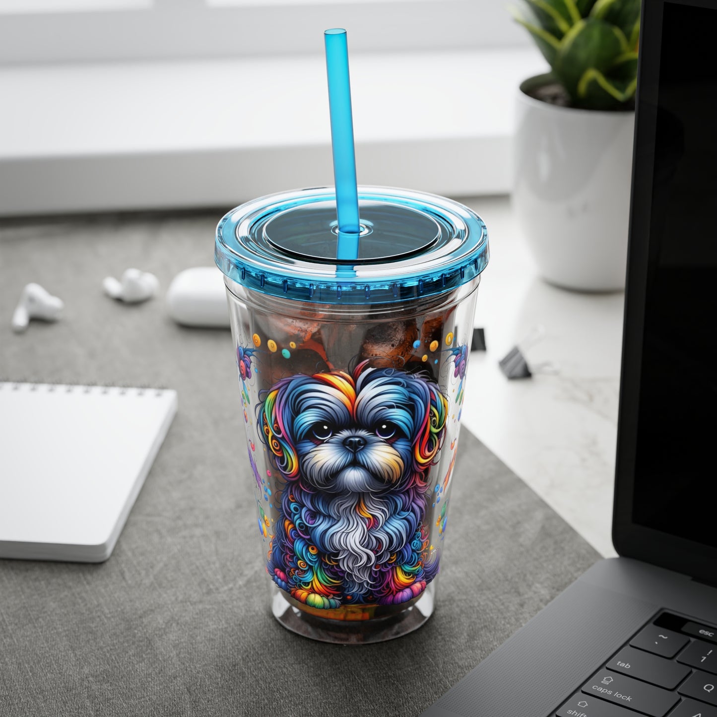 Colorful Shih Tzu 16oz. Insulated Tumbler with Straw