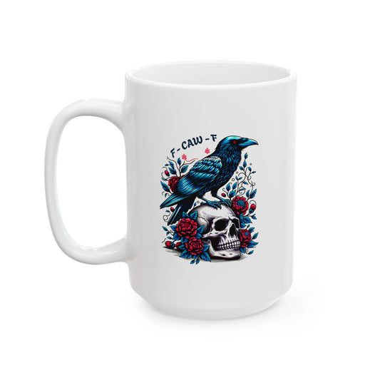 “Caw-Feine” Raven & Skull Ceramic Mug