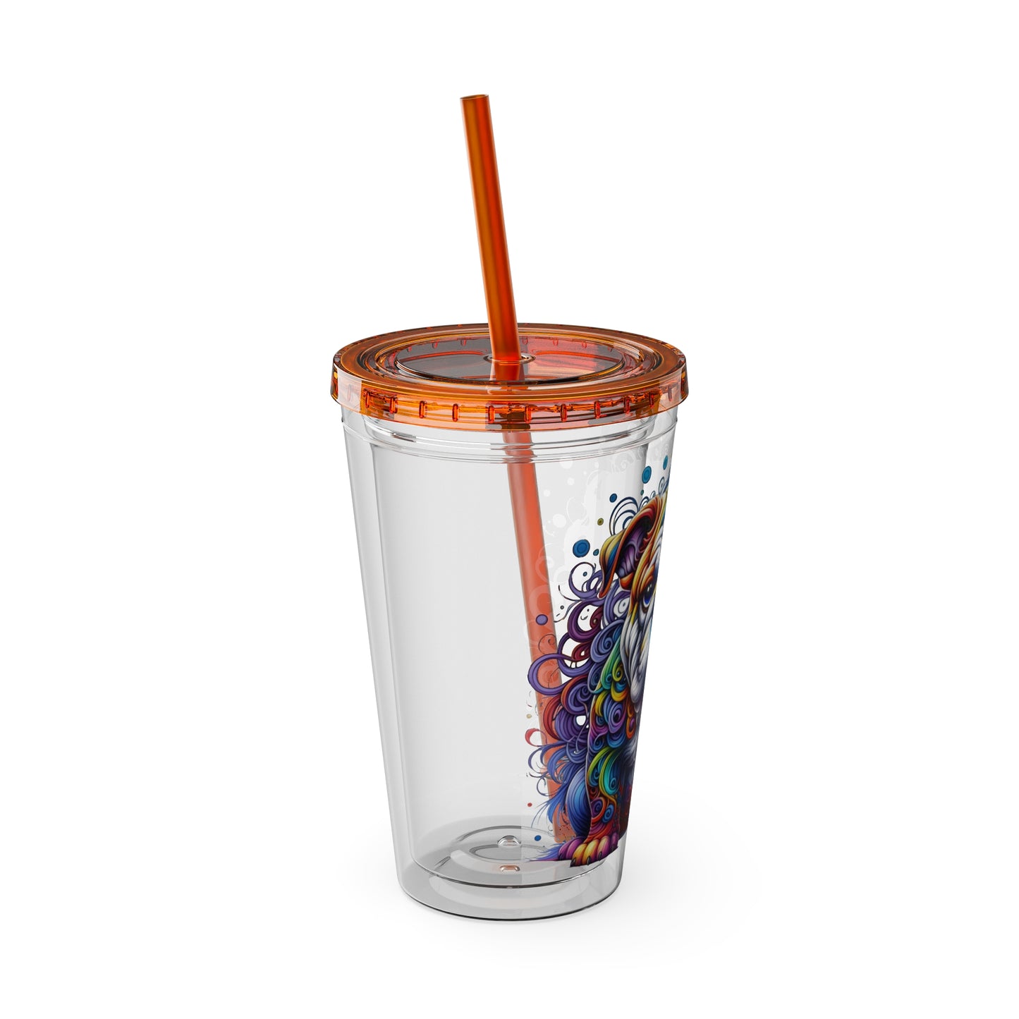 Colorful Bulldog 16oz. Insulated Tumbler with Straw
