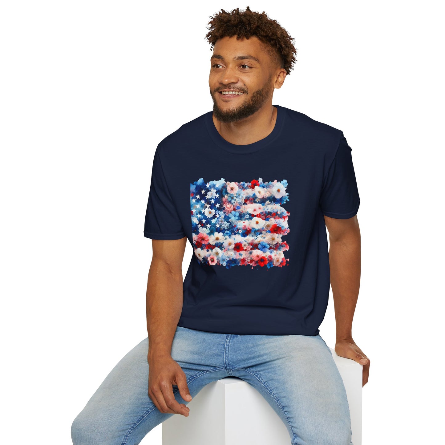 Patriotic Floral Freedom in Full Bloom Unisex Graphic T-Shirt