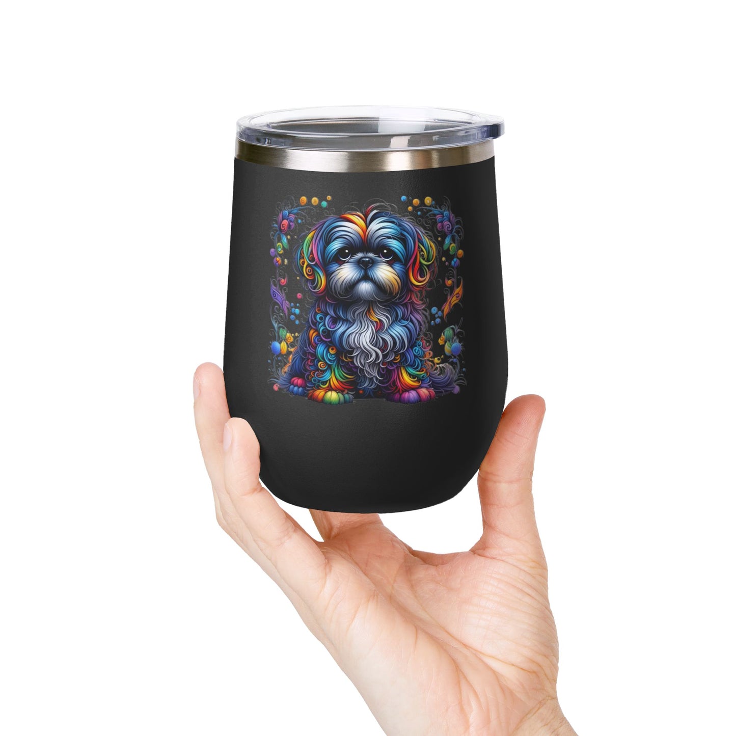 Colorful Shih Tzu 12oz Insulated Wine Tumbler