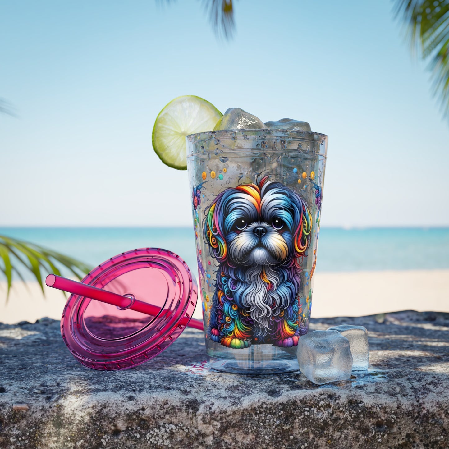 Colorful Shih Tzu 16oz. Insulated Tumbler with Straw