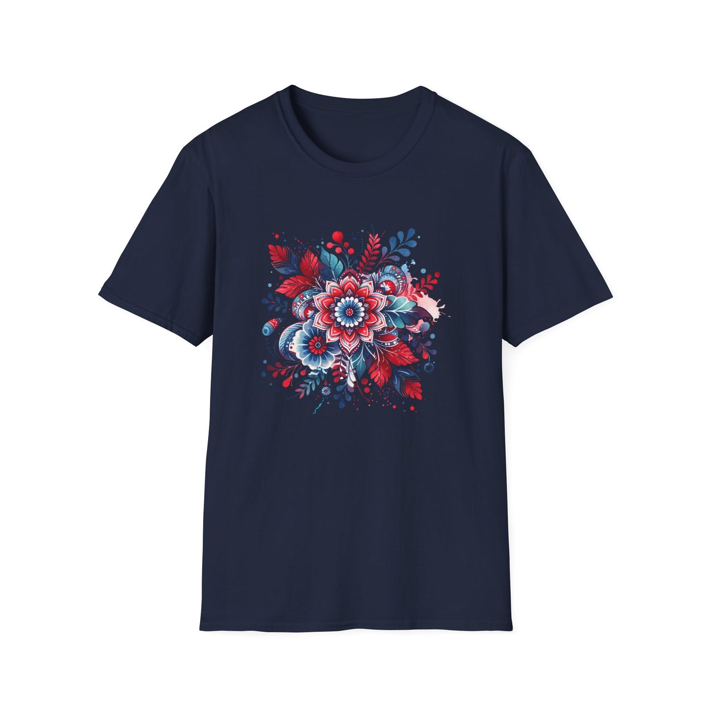 Red White & Bloom Floral Art Patriotic Unisex Graphic T-Shirt
