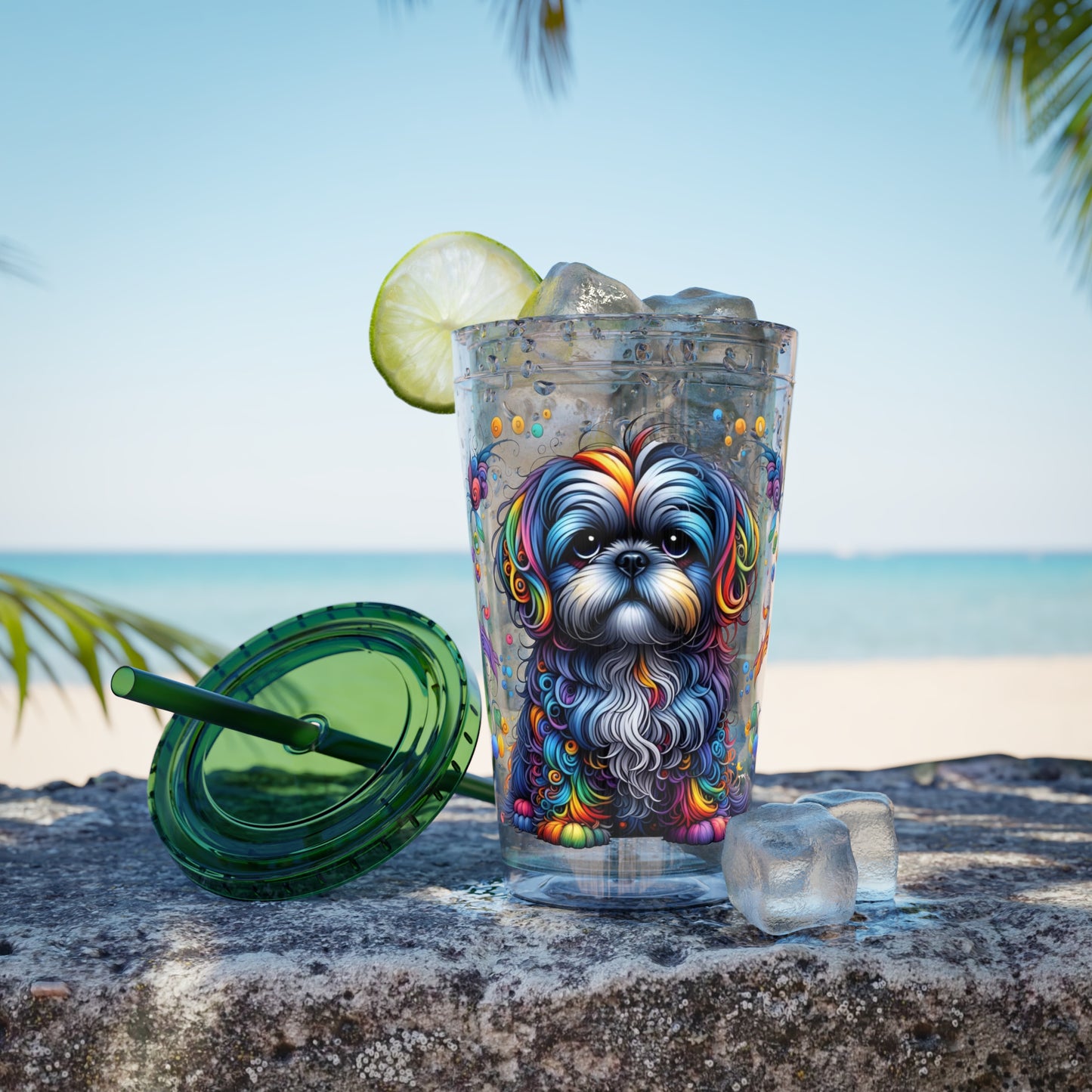Colorful Shih Tzu 16oz. Insulated Tumbler with Straw