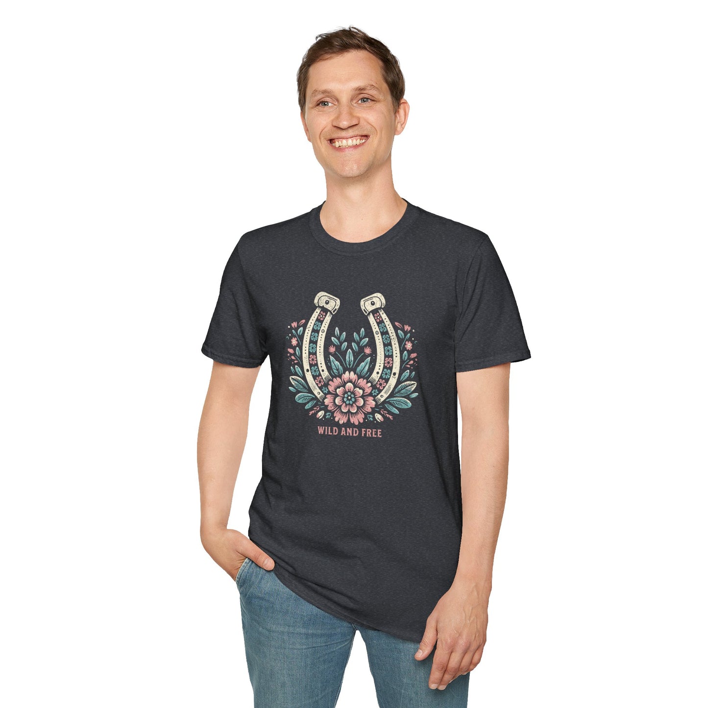 Wild and Free Horseshoe Floral Unisex Graphic T-Shirt