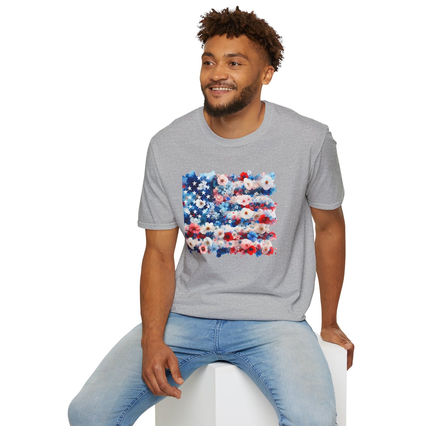 Patriotic Floral Freedom in Full Bloom Unisex Graphic T-Shirt