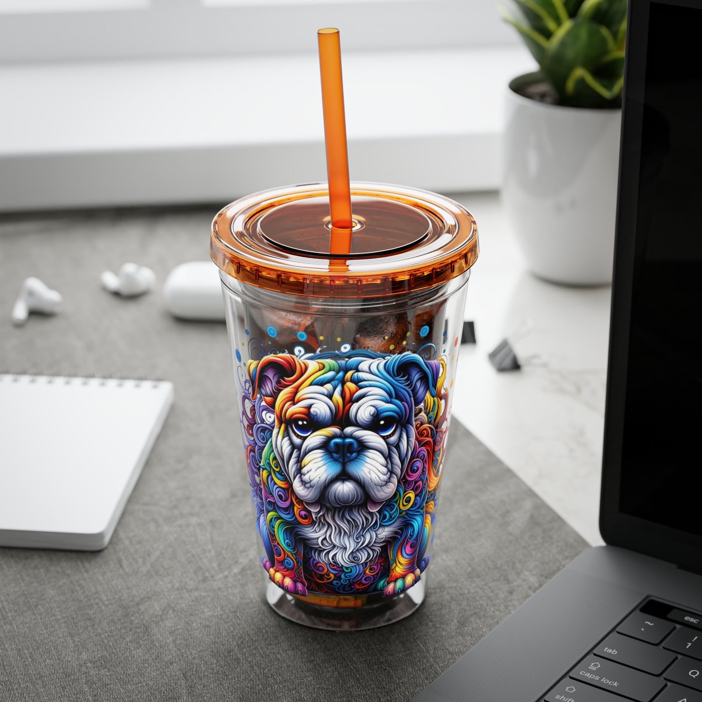 Colorful Bulldog 16oz. Insulated Tumbler with Straw
