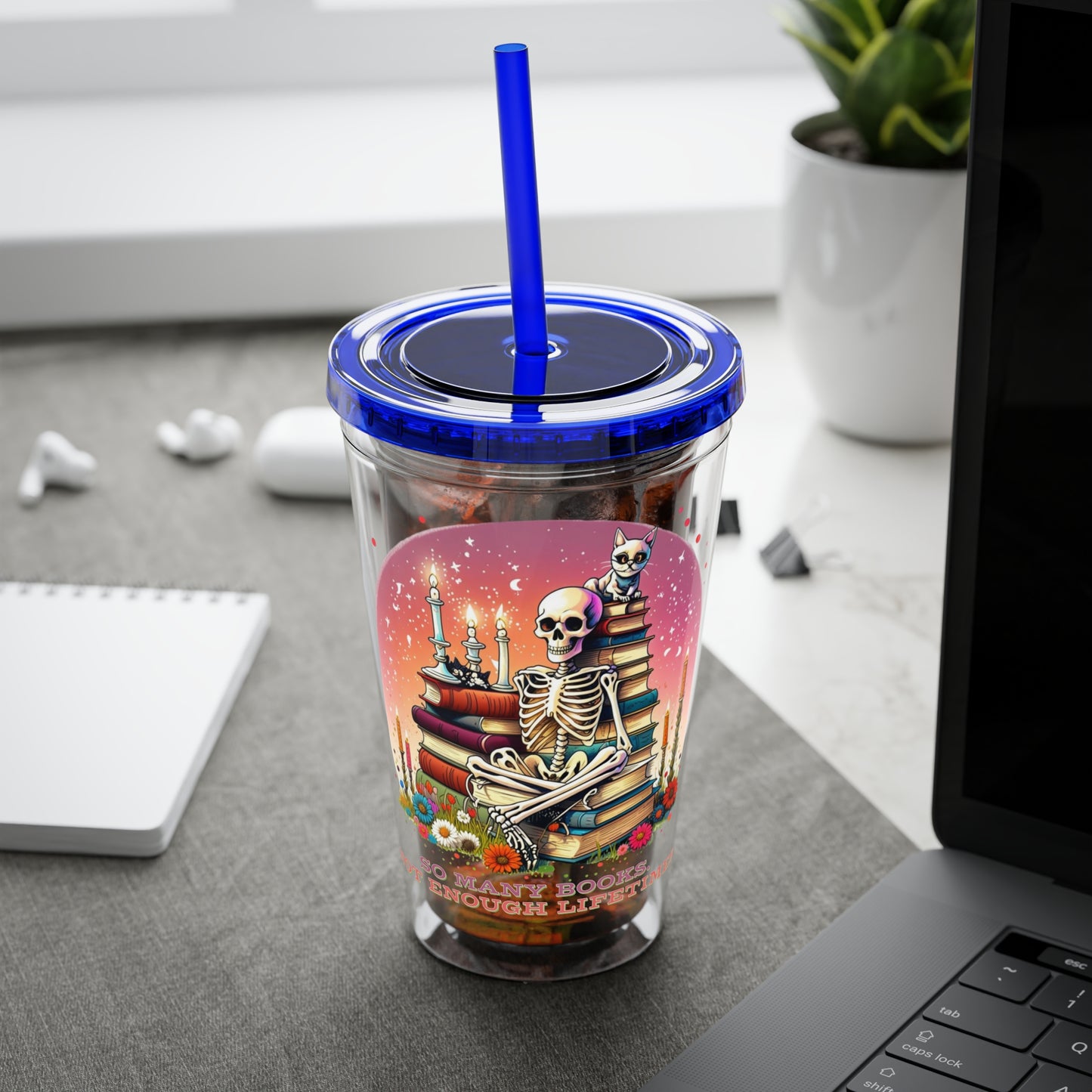 So Many Books 16oz Insulated Tumbler with Straw