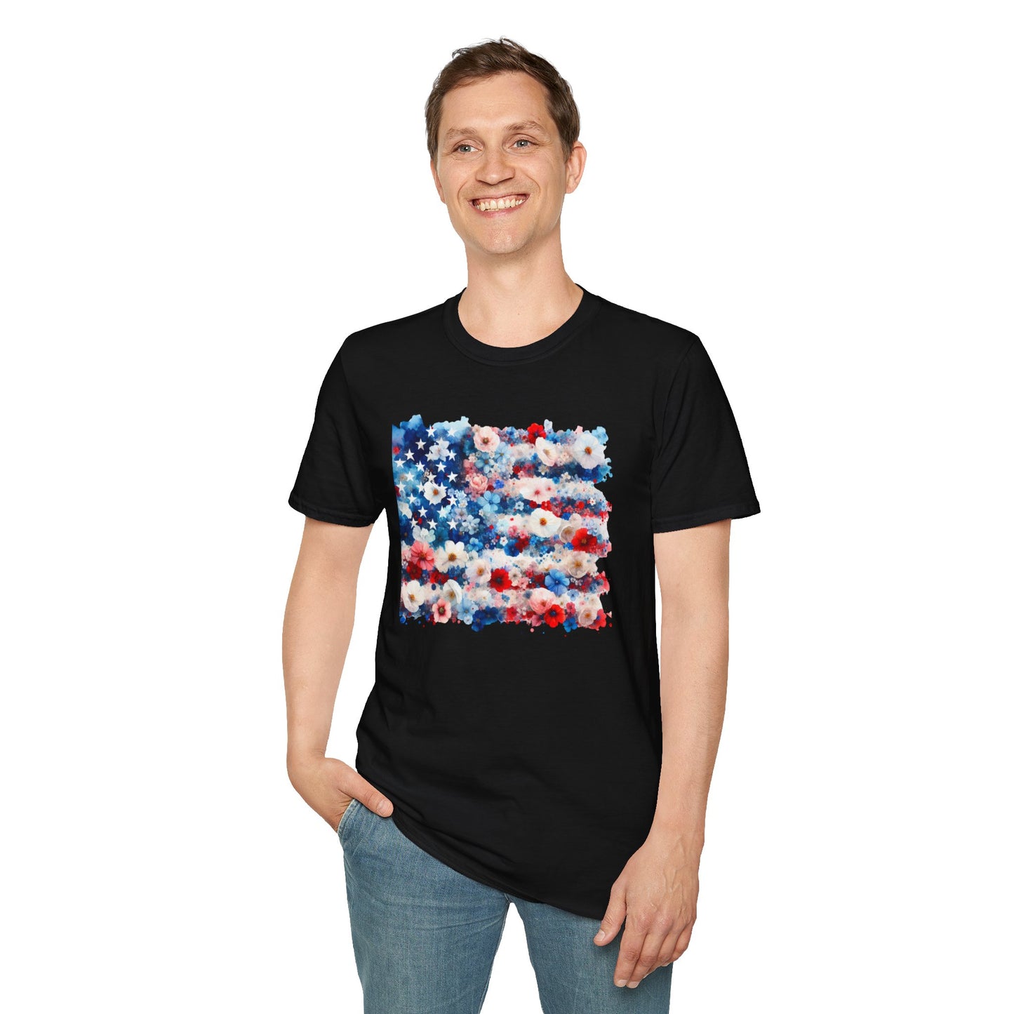 Patriotic Floral Freedom in Full Bloom Unisex Graphic T-Shirt