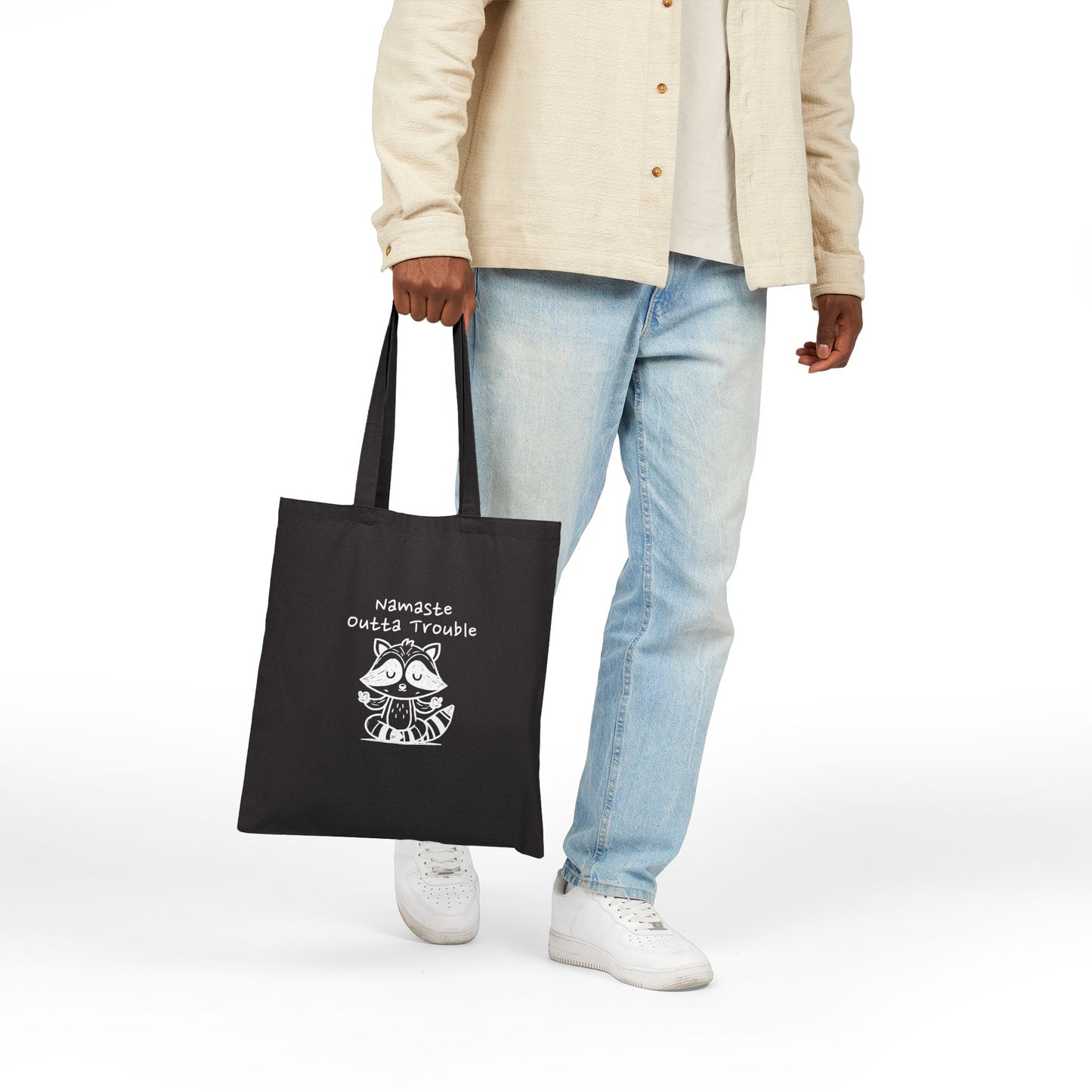 Namaste Outta Trouble Raccoon Cotton Canvas Tote Bag