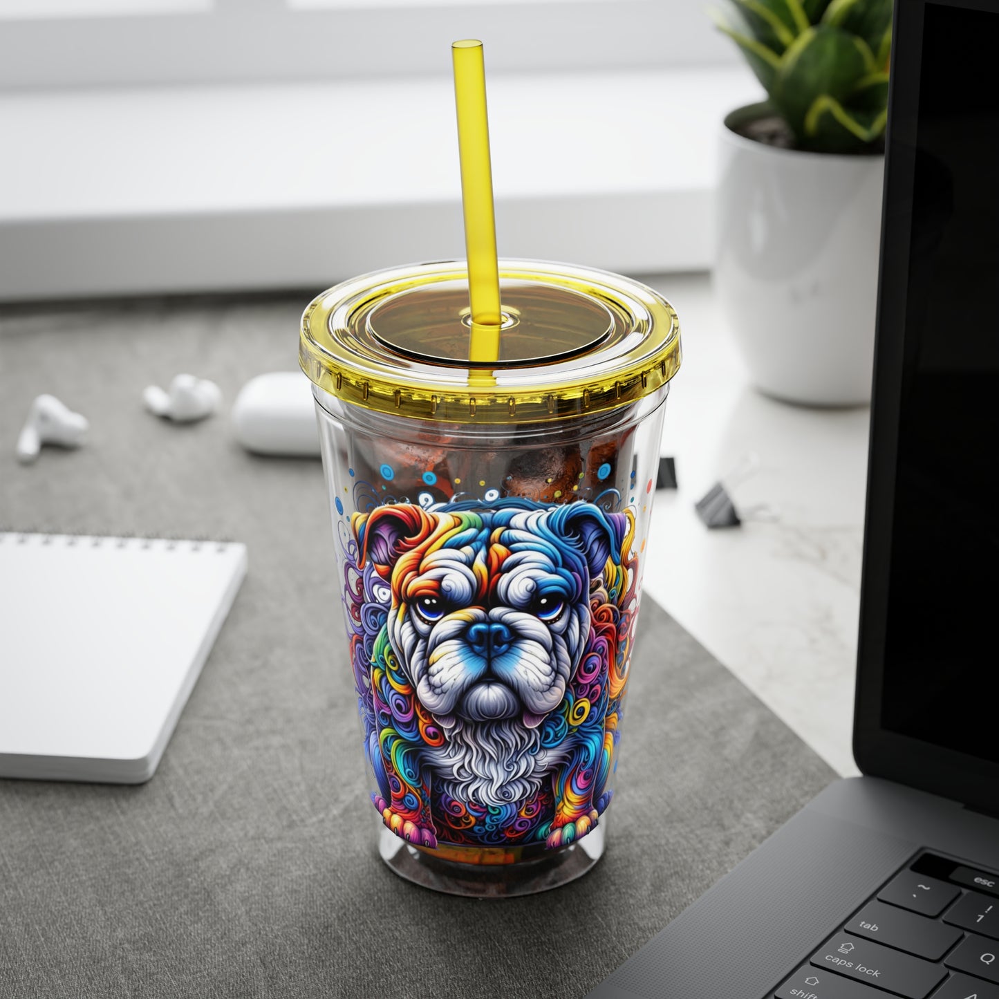 Colorful Bulldog 16oz. Insulated Tumbler with Straw