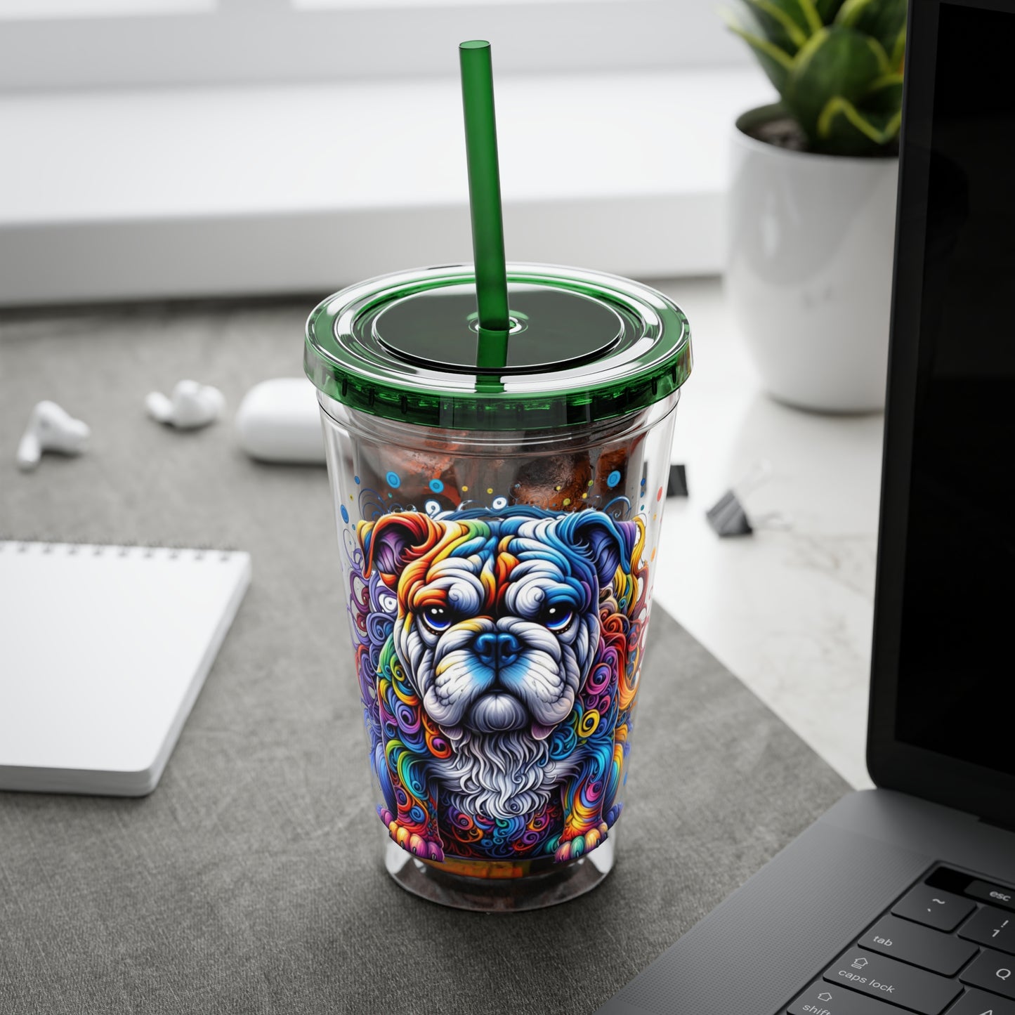 Colorful Bulldog 16oz. Insulated Tumbler with Straw