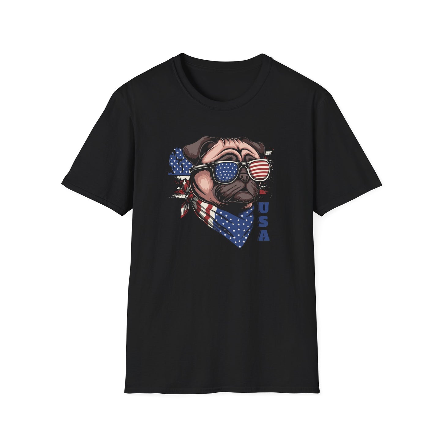 Patriotic Pug Dog USA Unisex Graphic T-Shirt