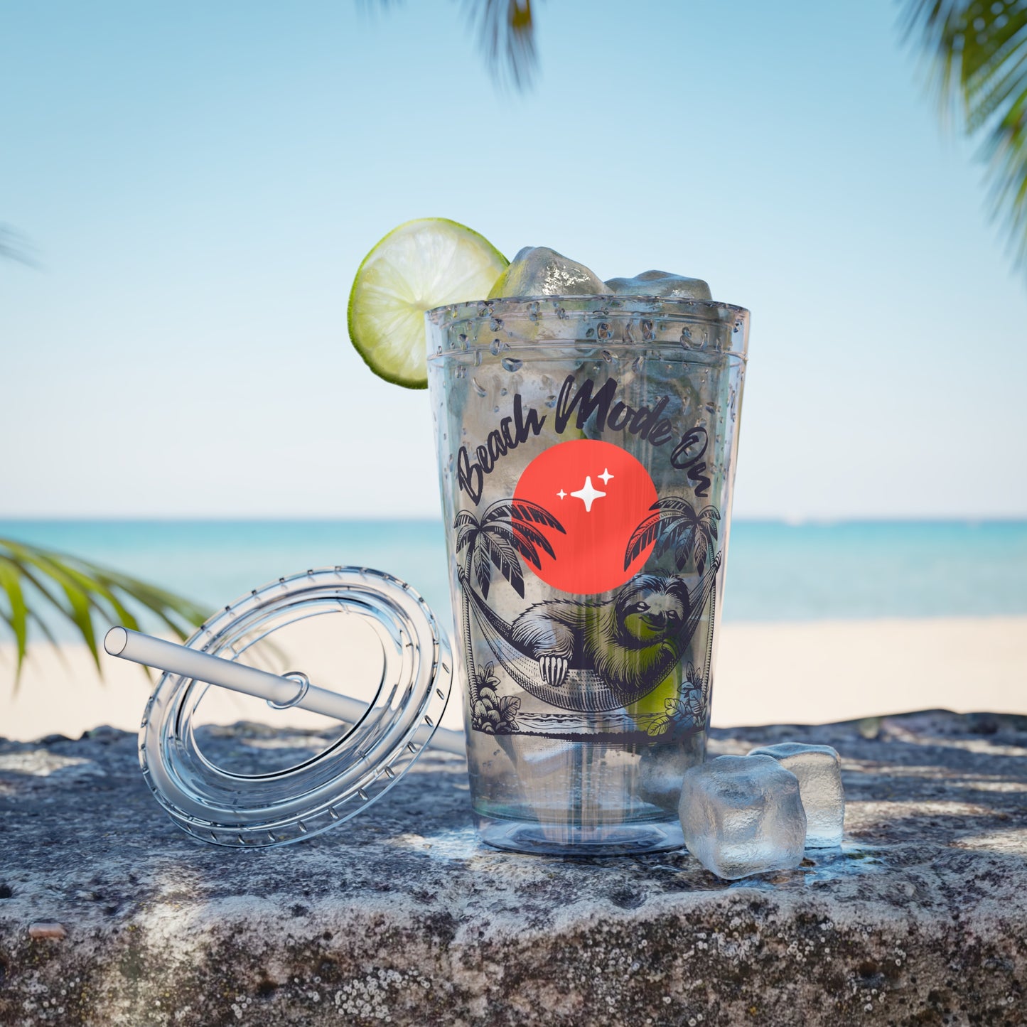 Beach Mode On 16oz Insulated Tumbler with Straw