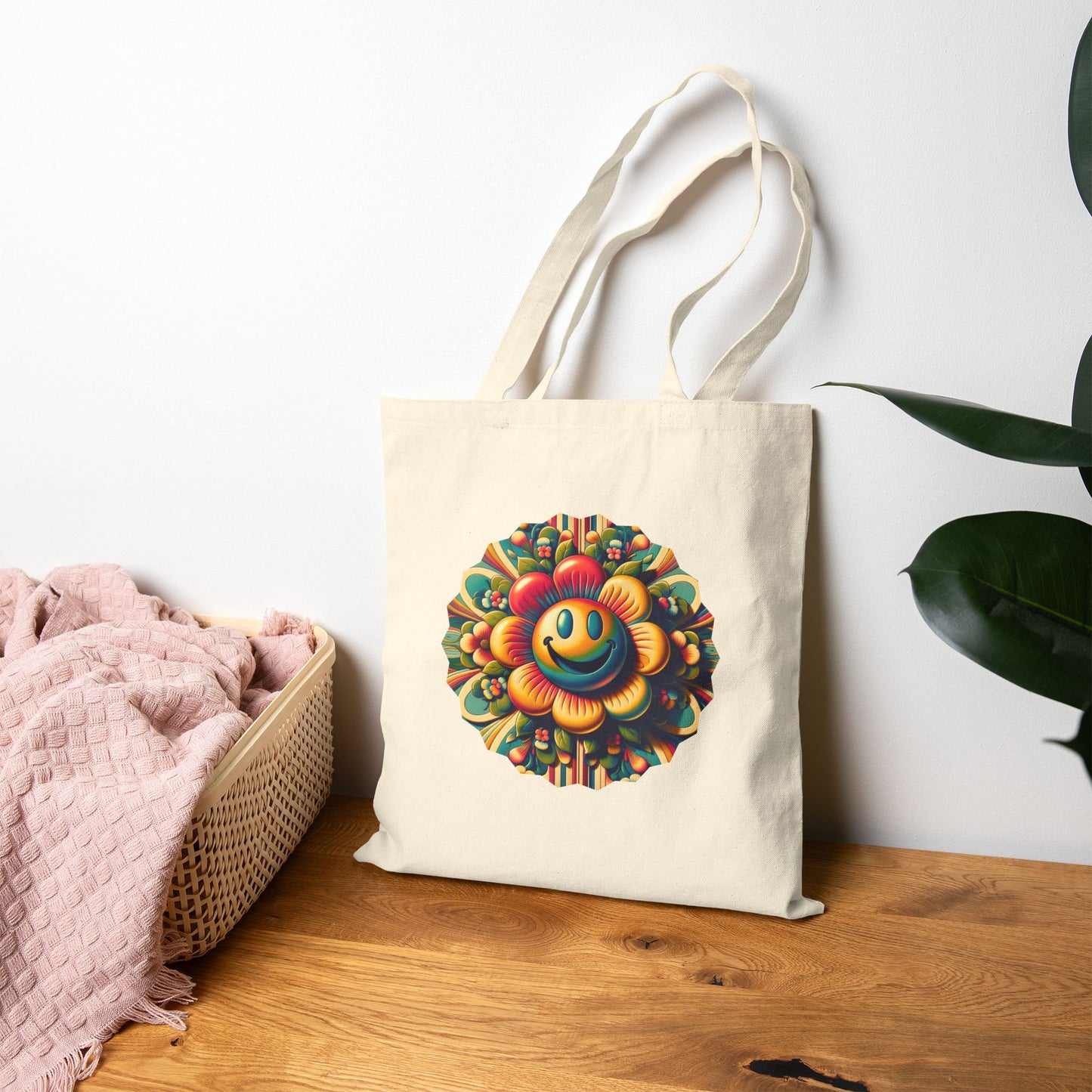 Cheerful Flower Cotton Canvas Tote Bag