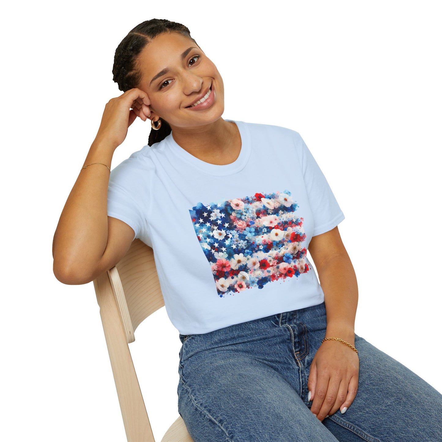 Patriotic Floral Freedom in Full Bloom Unisex Graphic T-Shirt