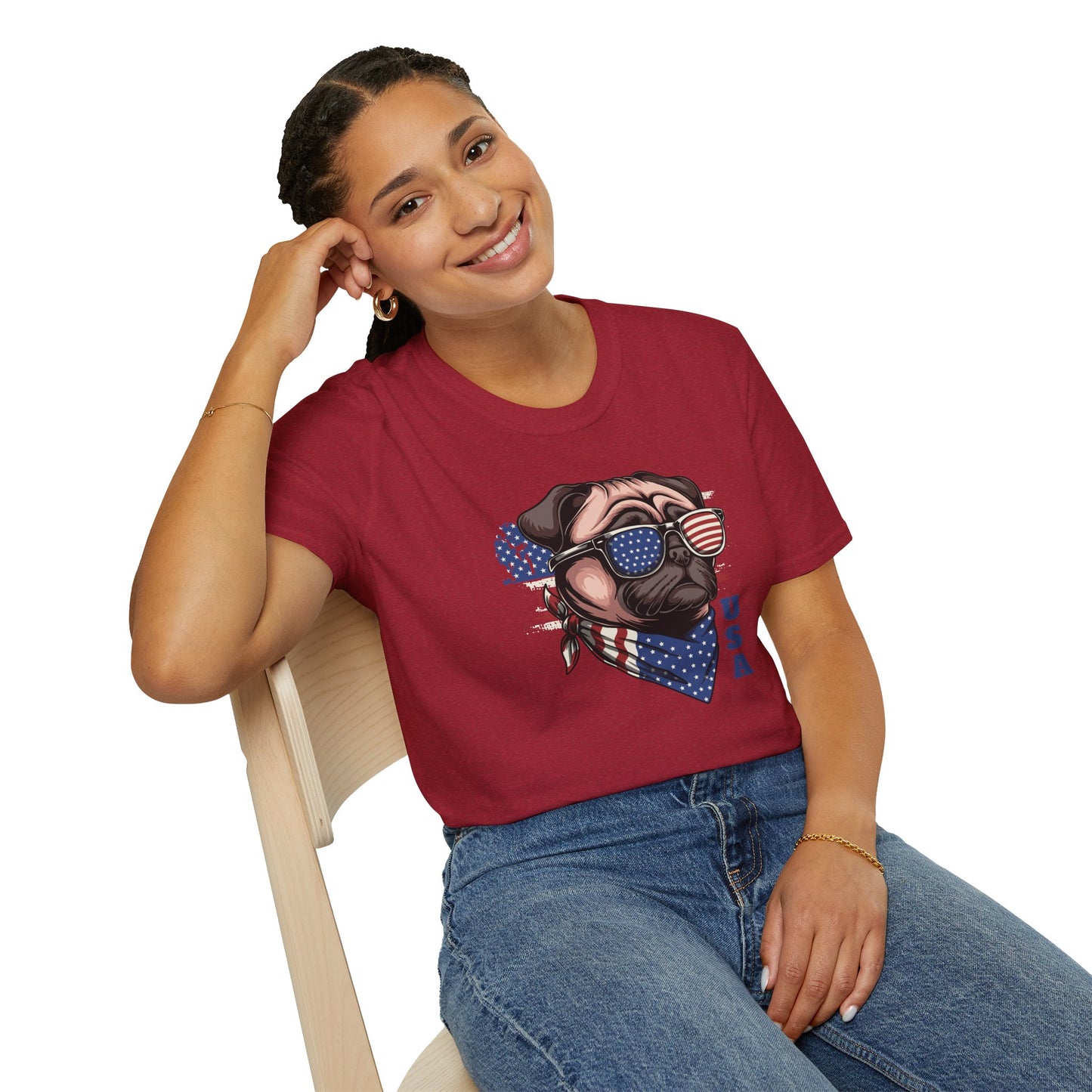 Patriotic Pug Dog USA Unisex Graphic T-Shirt