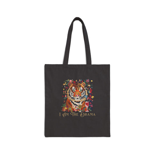 "I Am the Drama" Tiger Cotton Canvas Tote Bag