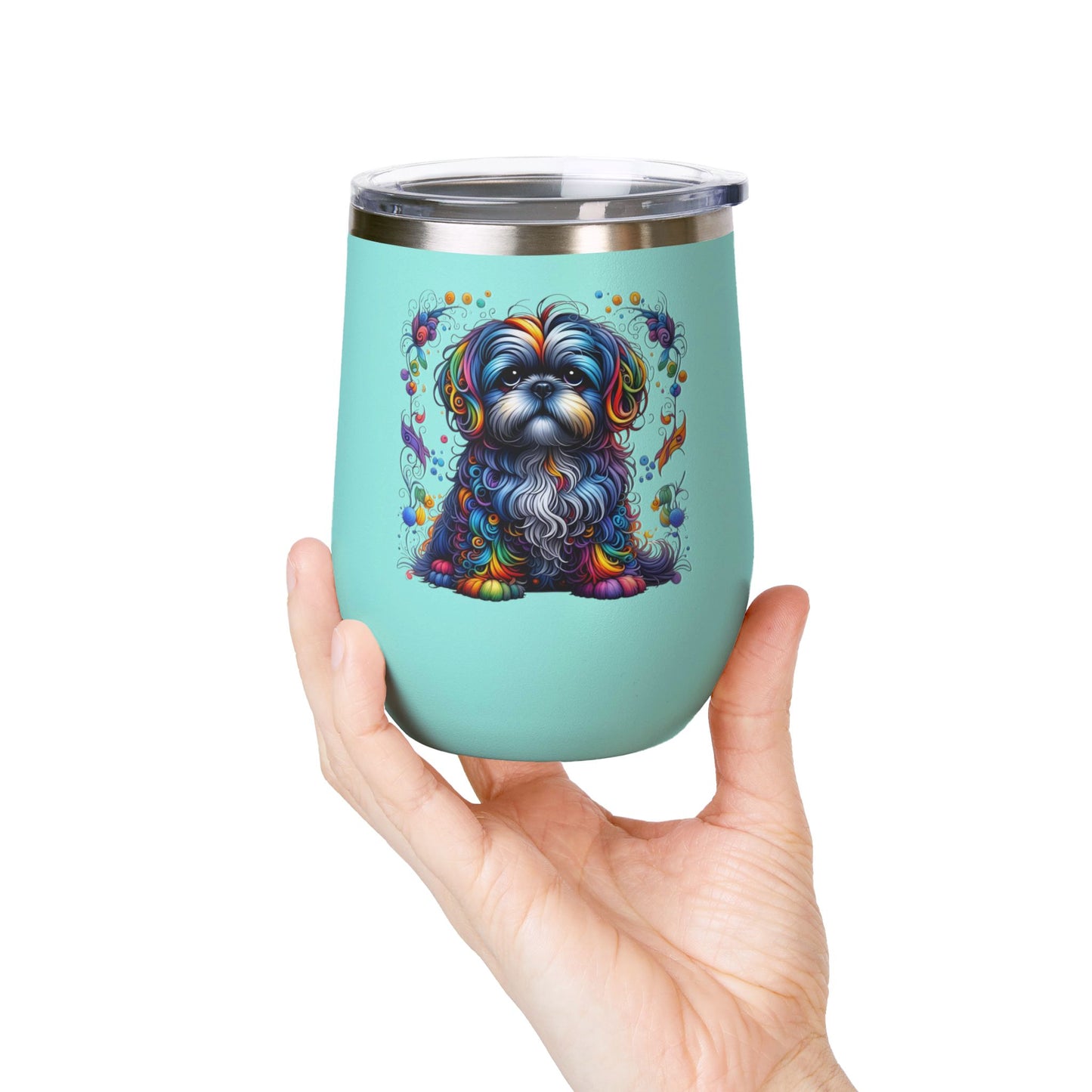 Colorful Shih Tzu 12oz Insulated Wine Tumbler