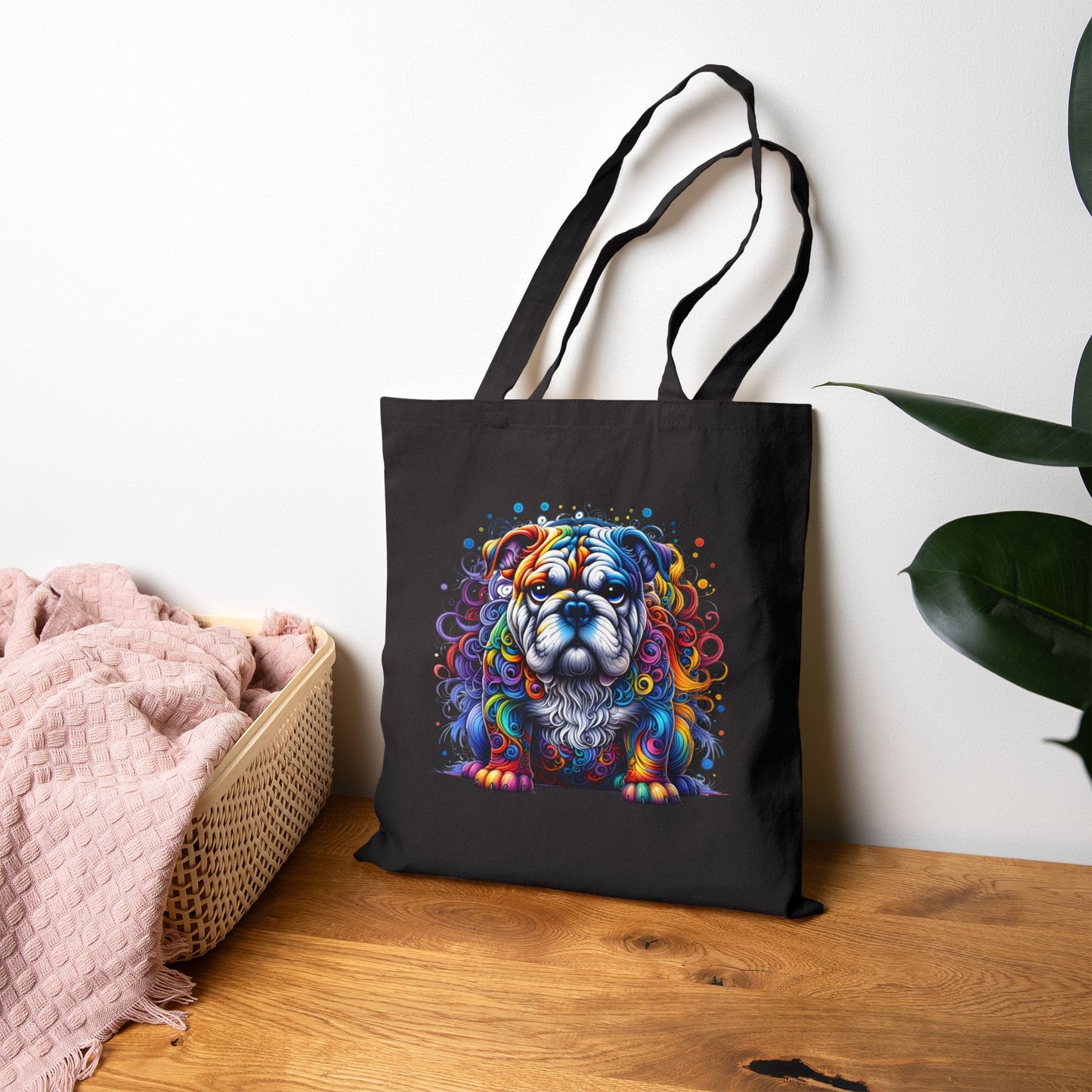 Colorful Bulldog Cotton Canvas Tote Bag