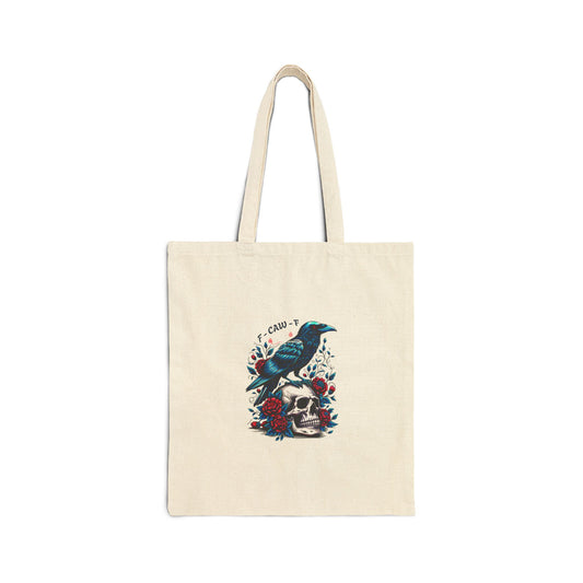 F-CAW-F Raven & Skull Cotton Canvas Tote Bag