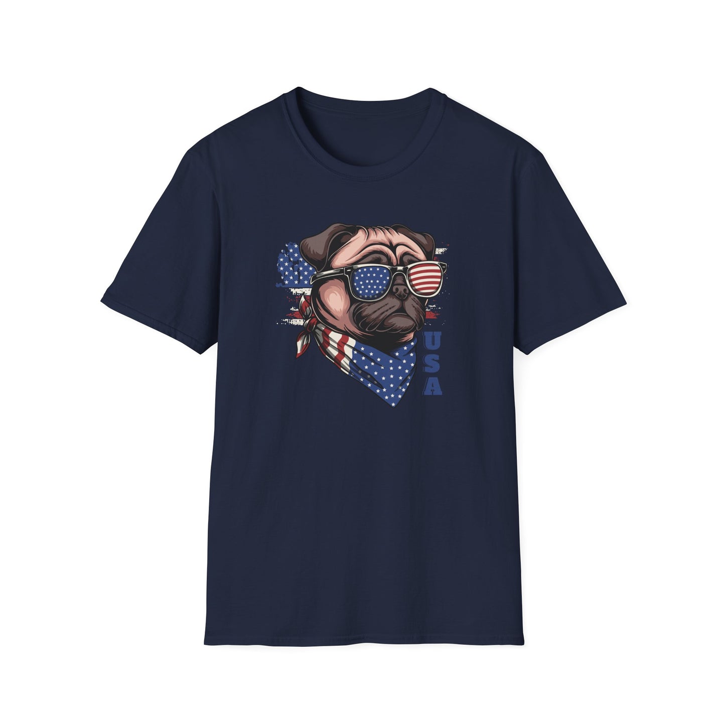 Patriotic Pug Dog USA Unisex Graphic T-Shirt
