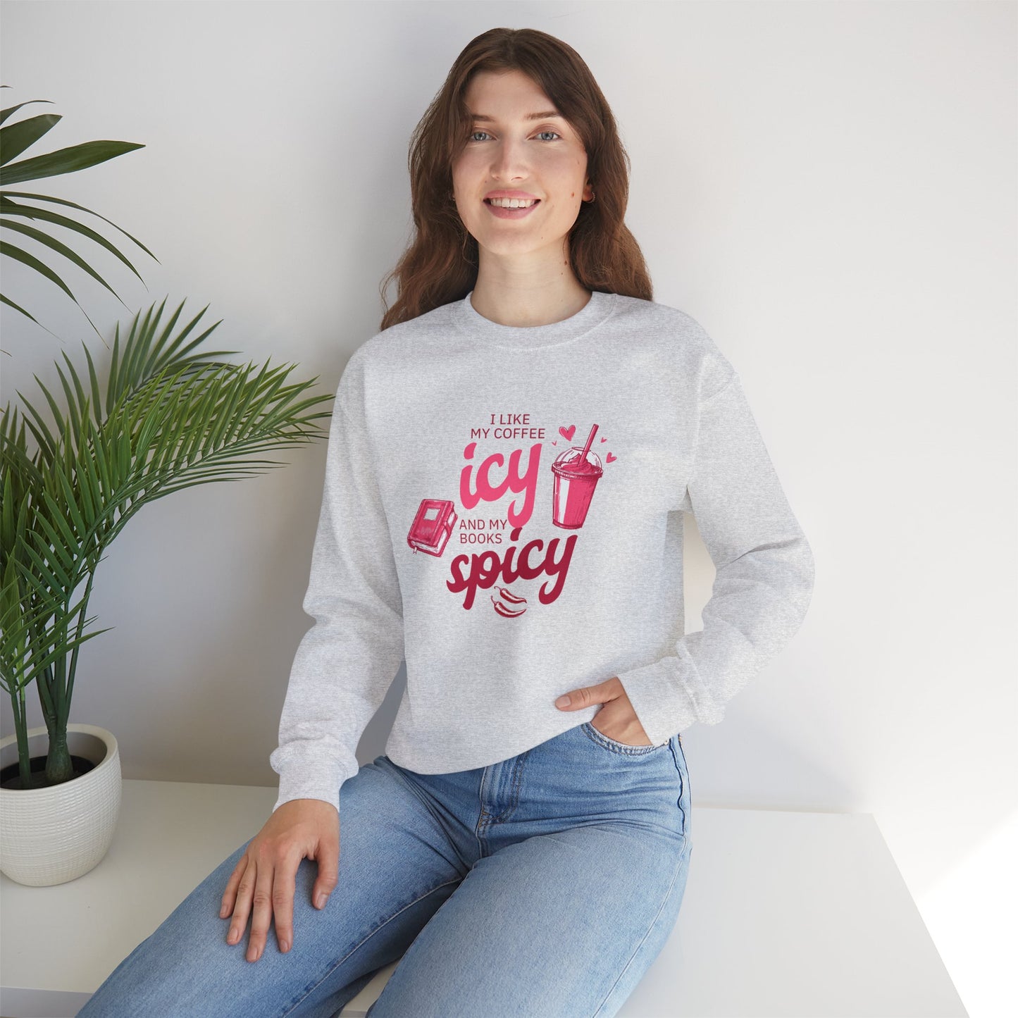 Icy Coffee Spicy Books Unisex Crewneck Sweatshirt