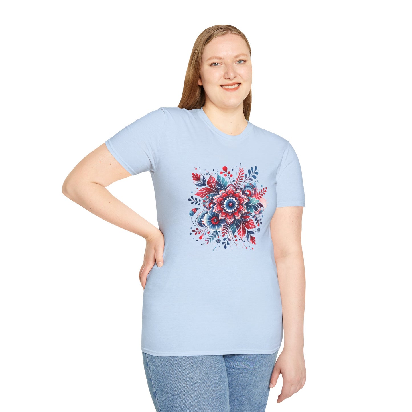 Red White & Bloom Floral Art Patriotic Unisex Graphic T-Shirt