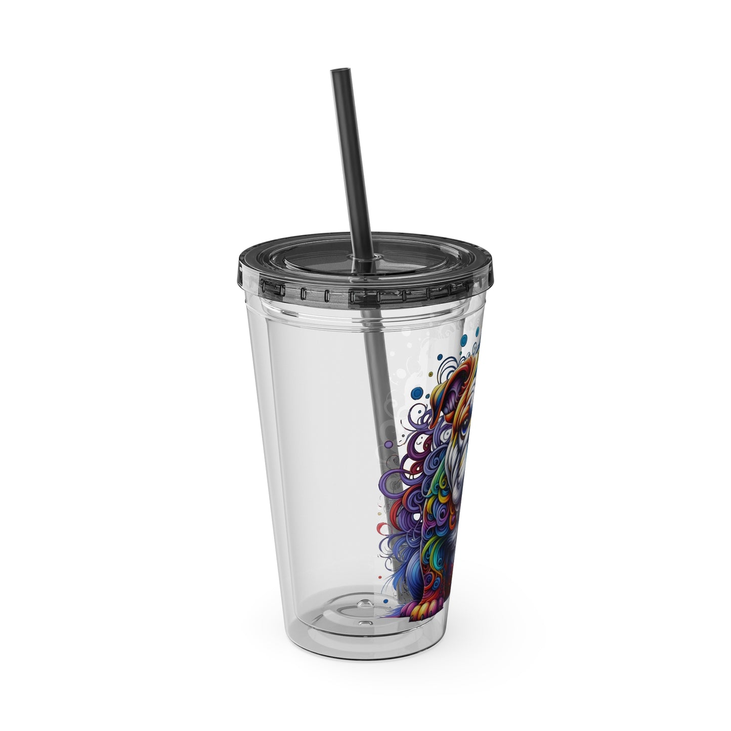 Colorful Bulldog 16oz. Insulated Tumbler with Straw