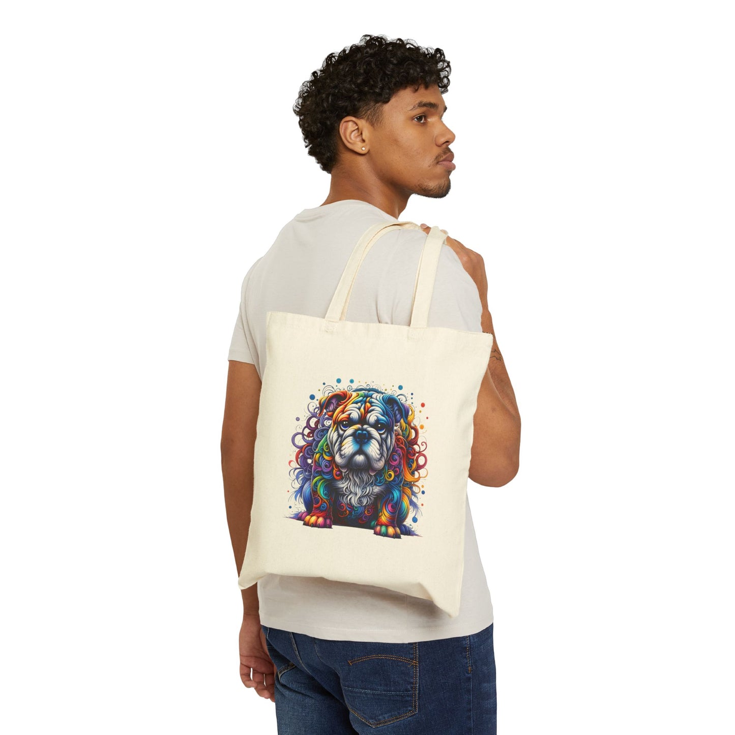 Colorful Bulldog Cotton Canvas Tote Bag