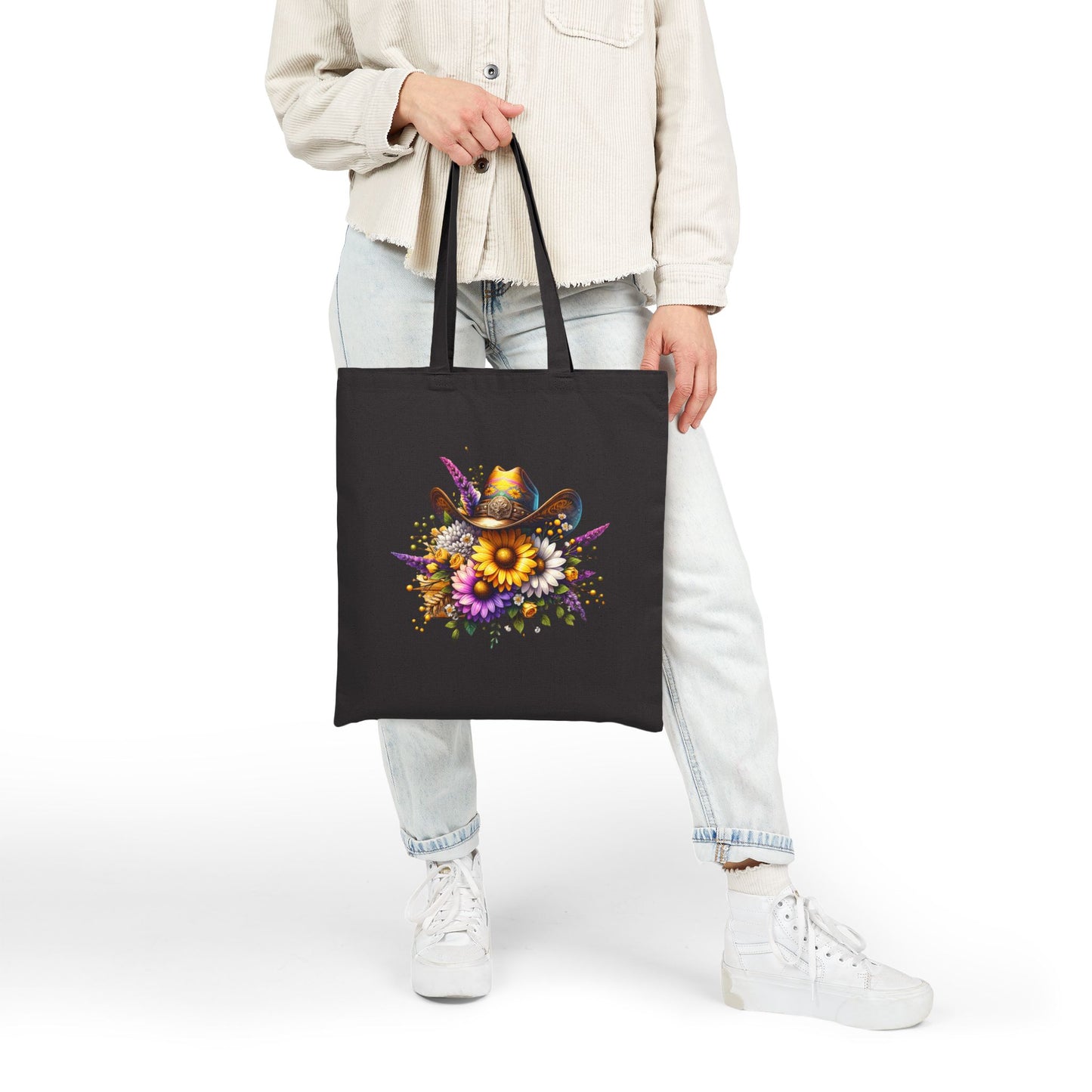 Boho Floral Cowgirl Cotton Canvas Tote Bag