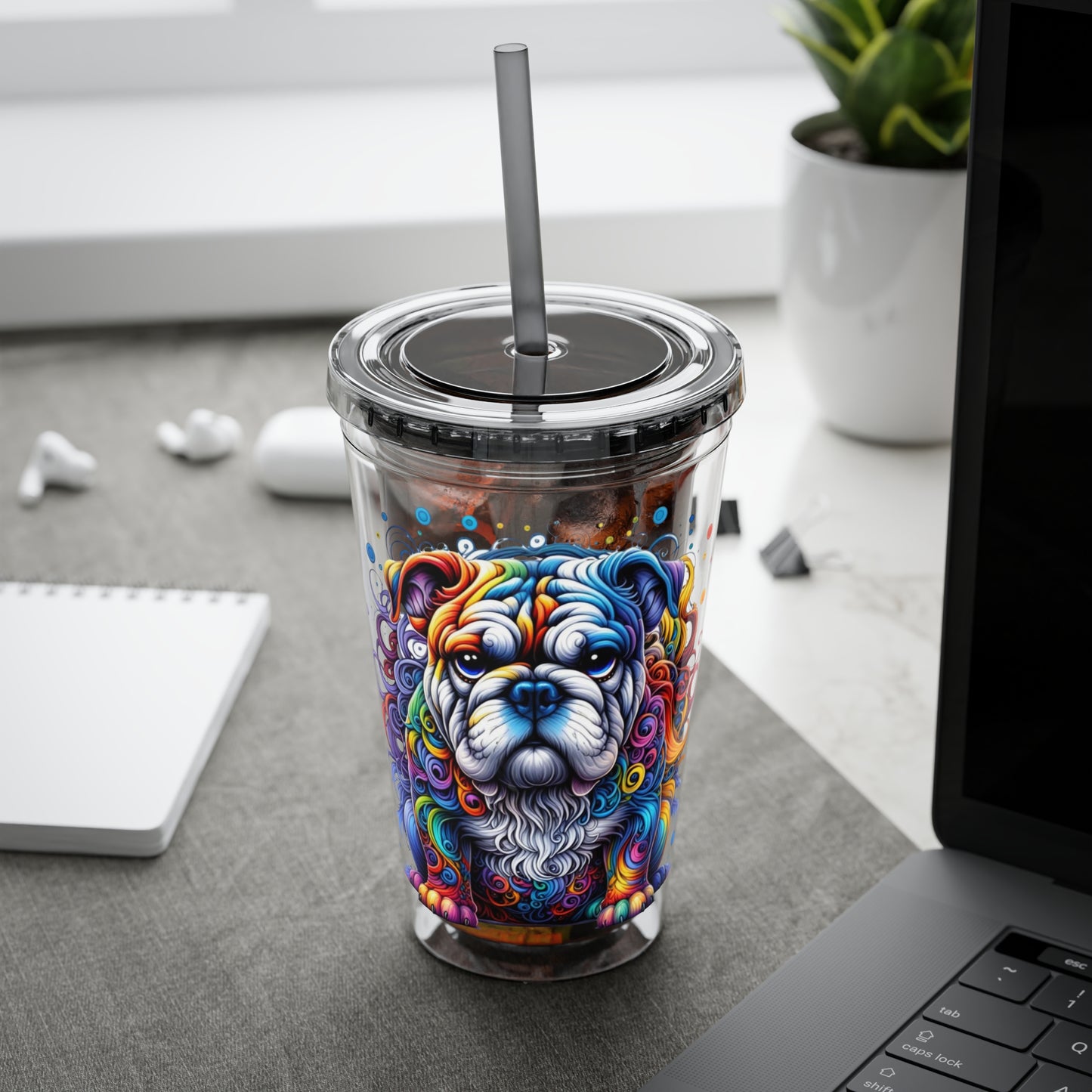 Colorful Bulldog 16oz. Insulated Tumbler with Straw
