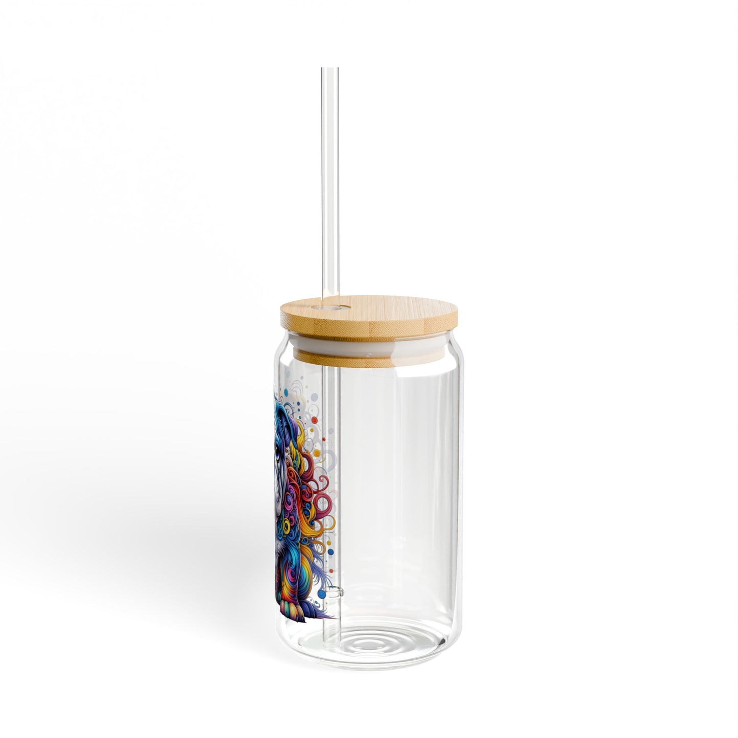 Colorful Bulldog 16oz. Sipper Glass with Bamboo Lid and Straw