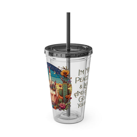 Peace Love Light F* Yourself 16oz Insulated Tumbler with Straw
