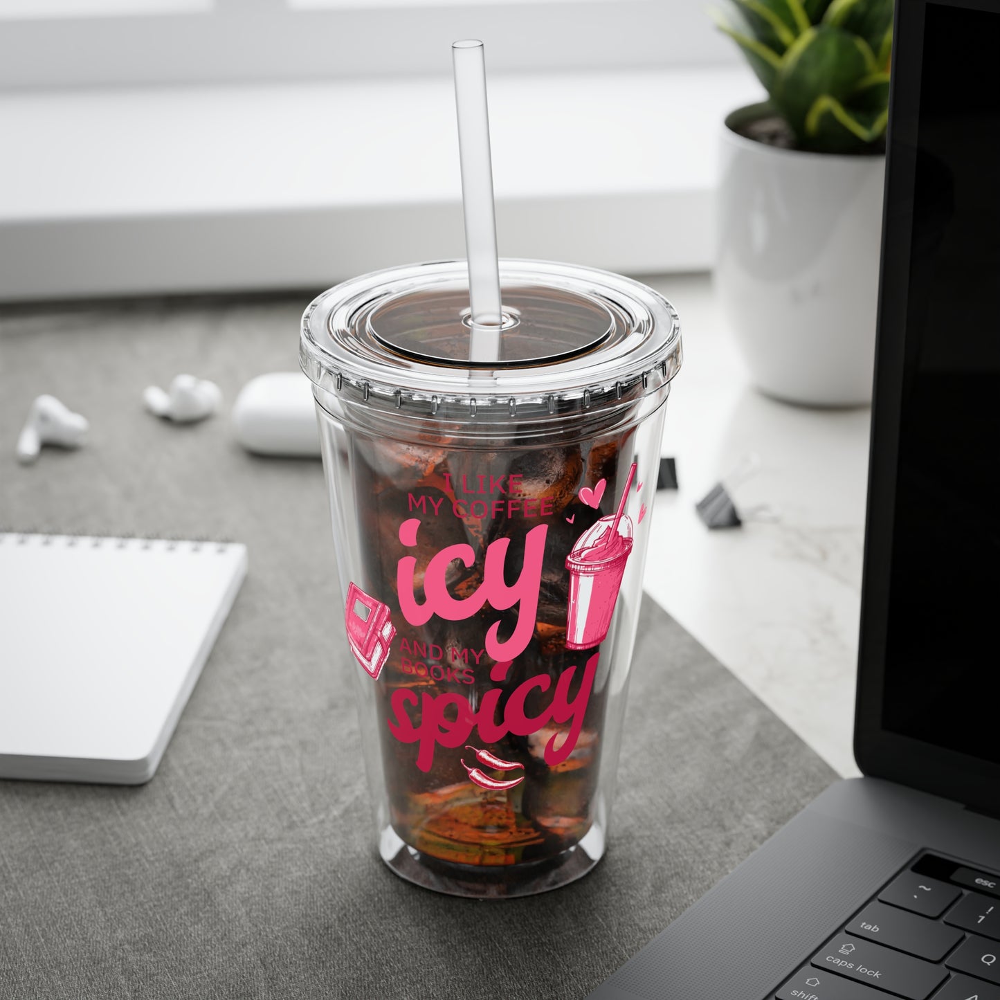 Icy Coffee & Spicy Books 16oz Insulated Tumbler with Straw