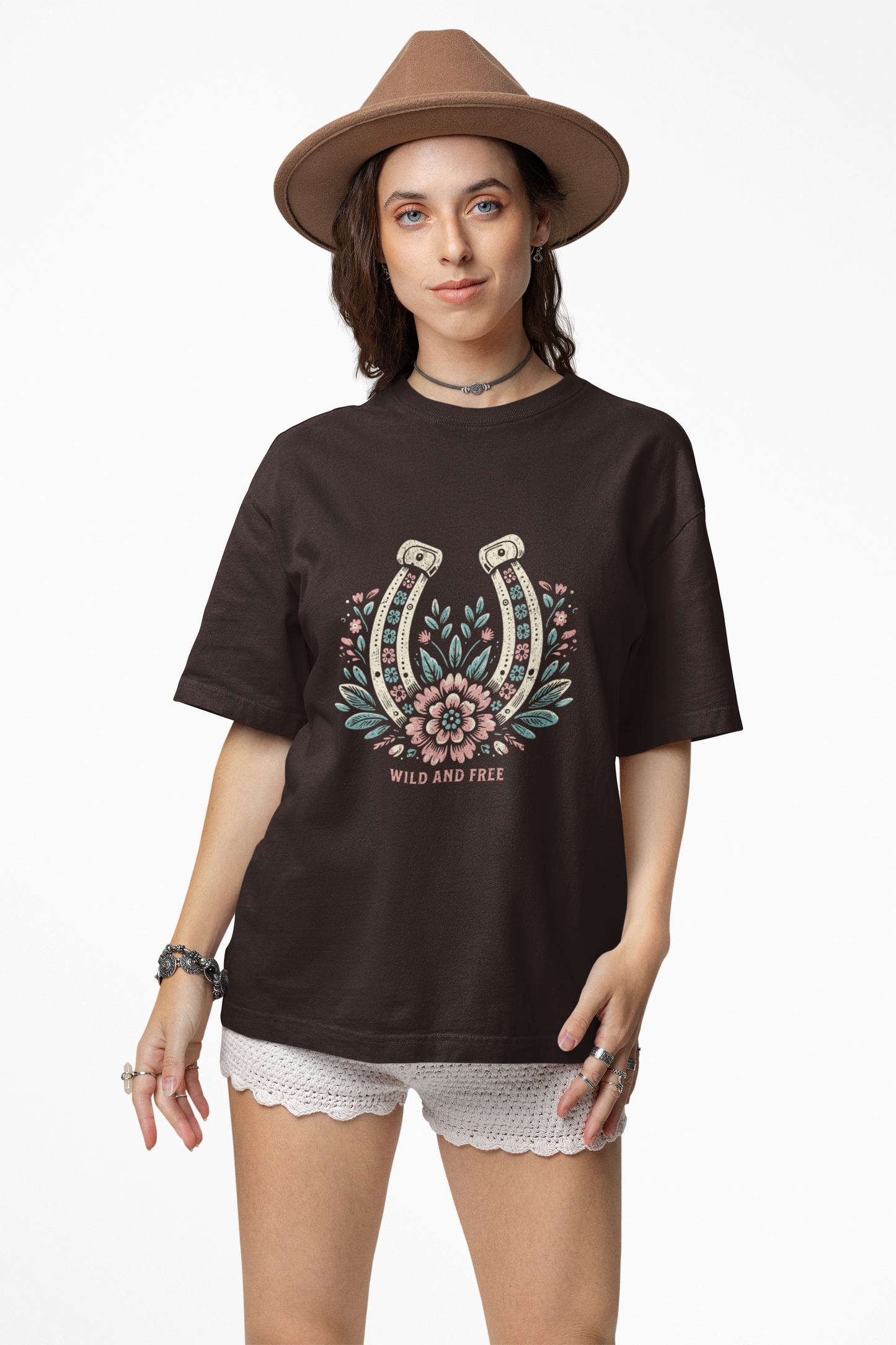 Wild and Free Horseshoe Floral Unisex Graphic T-Shirt