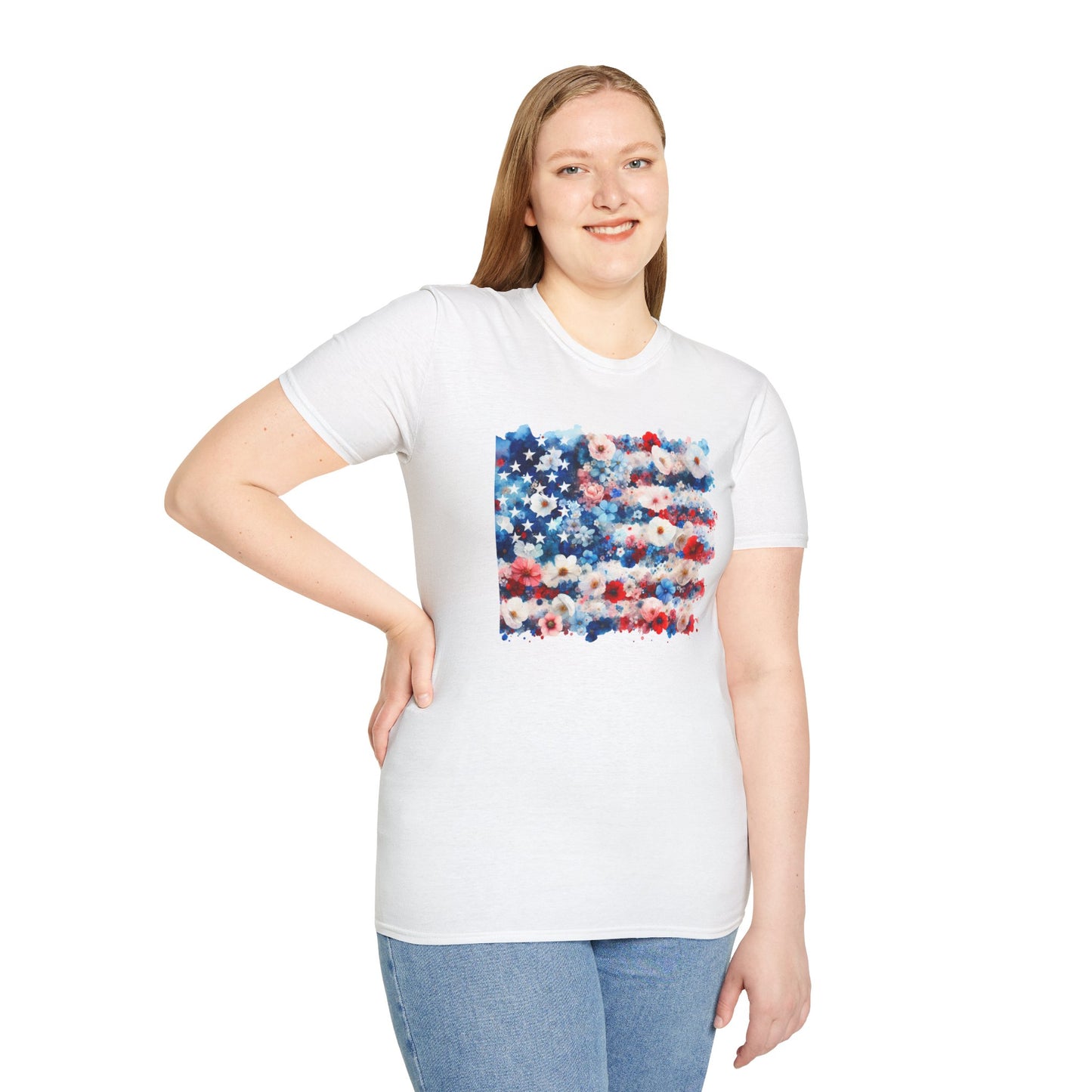 Patriotic Floral Freedom in Full Bloom Unisex Graphic T-Shirt