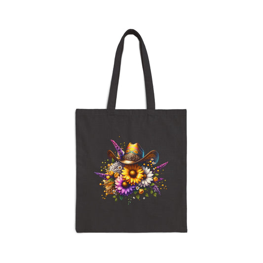 Boho Floral Cowgirl Cotton Canvas Tote Bag