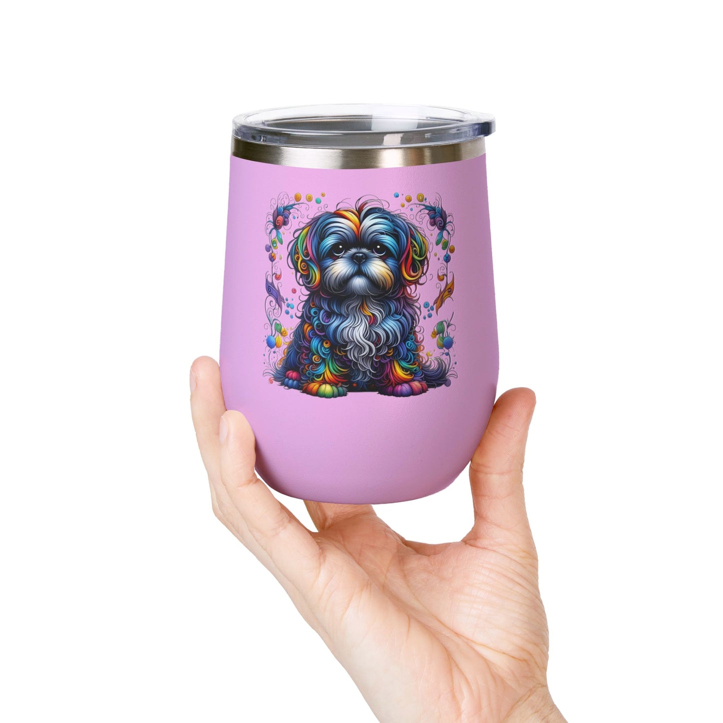 Colorful Shih Tzu 12oz Insulated Wine Tumbler