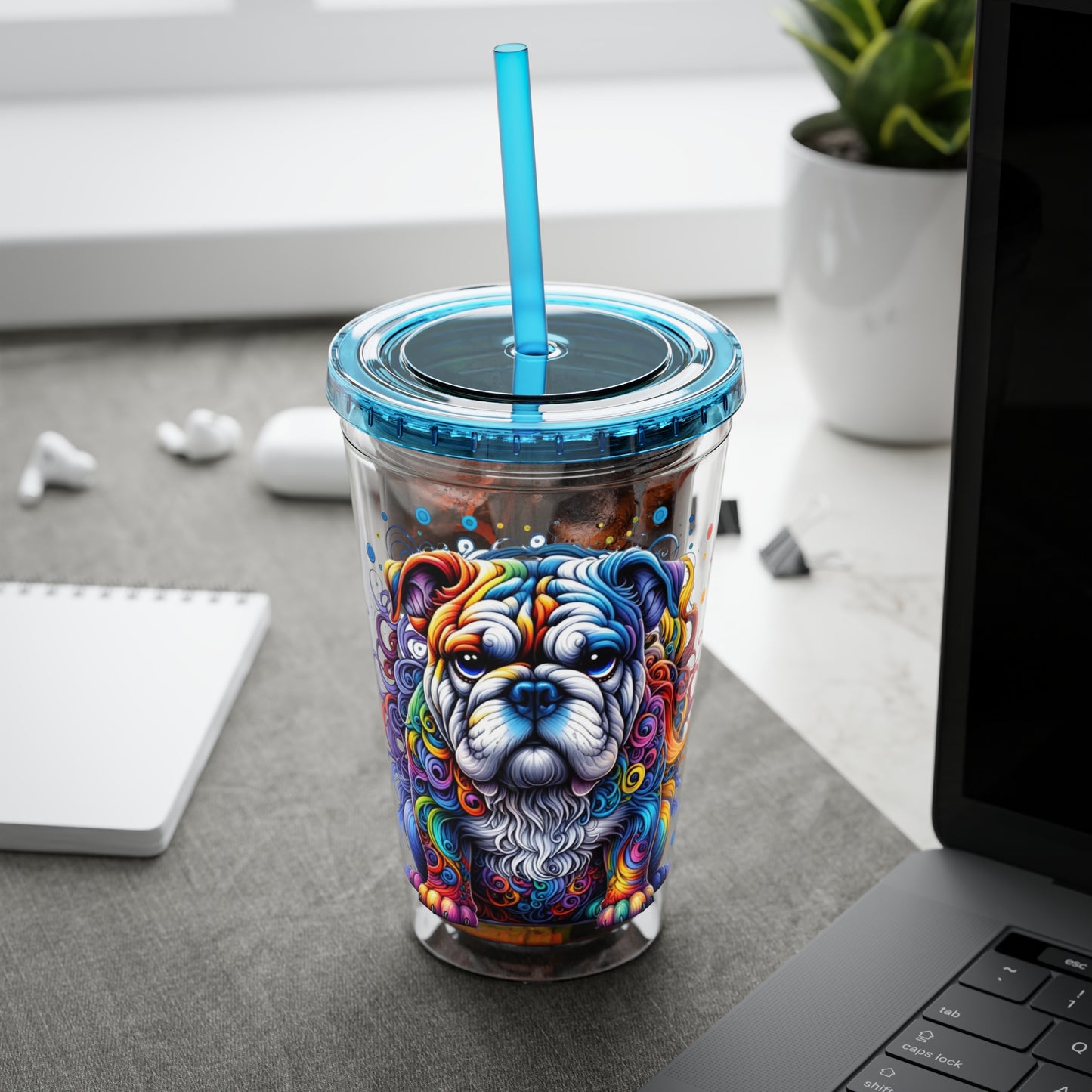 Colorful Bulldog 16oz. Insulated Tumbler with Straw