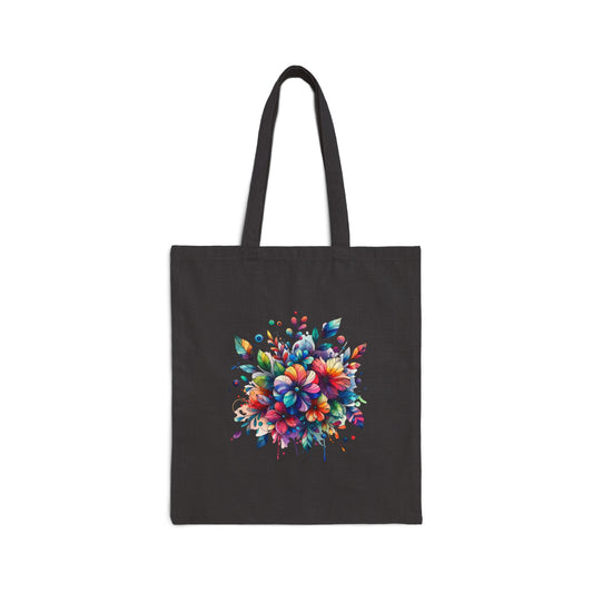 Rainbow Floral Explosion Cotton Canvas Tote Bag