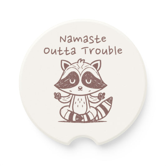 Namaste Outta Trouble Raccoon Soapstone Car Coaster