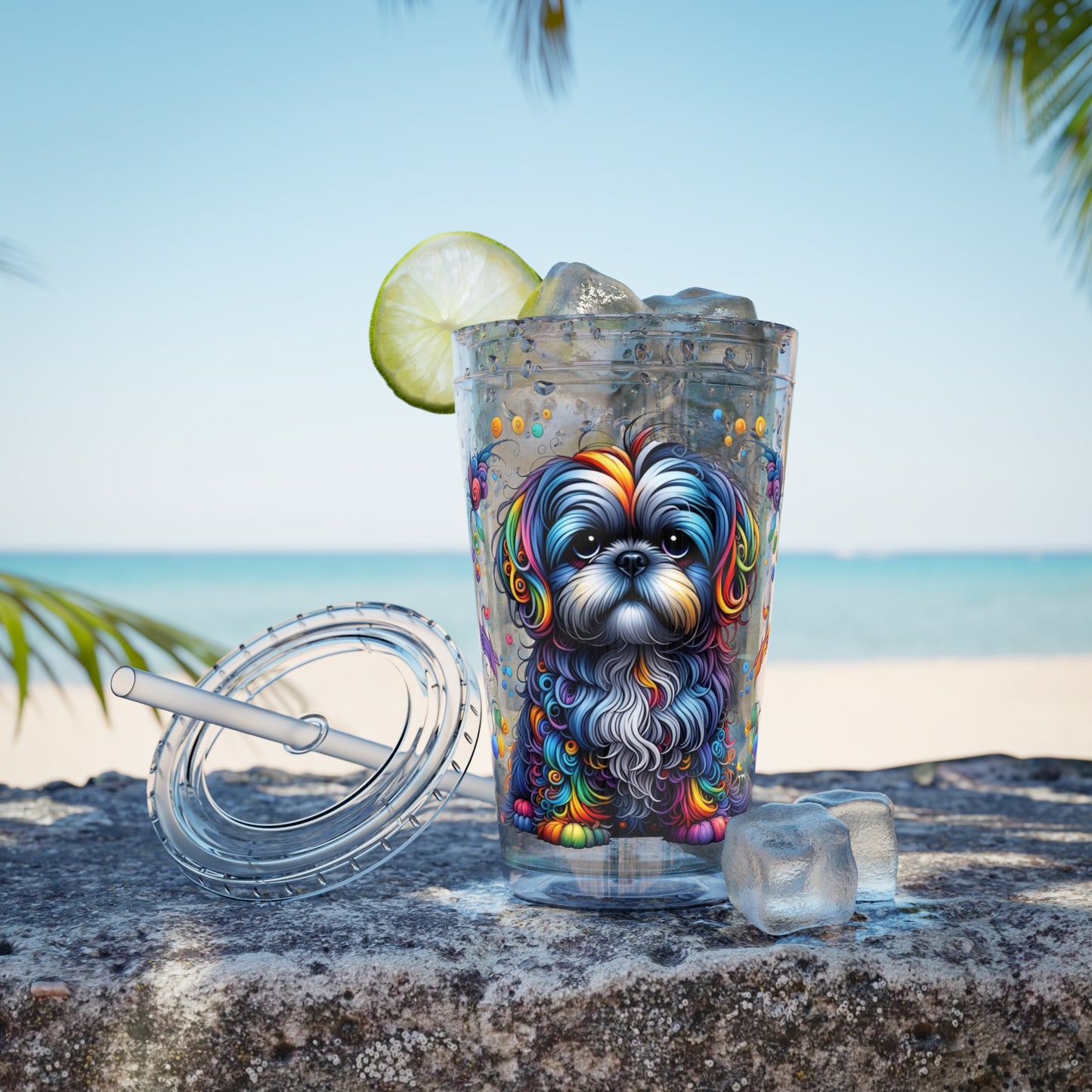 Colorful Shih Tzu 16oz. Insulated Tumbler with Straw