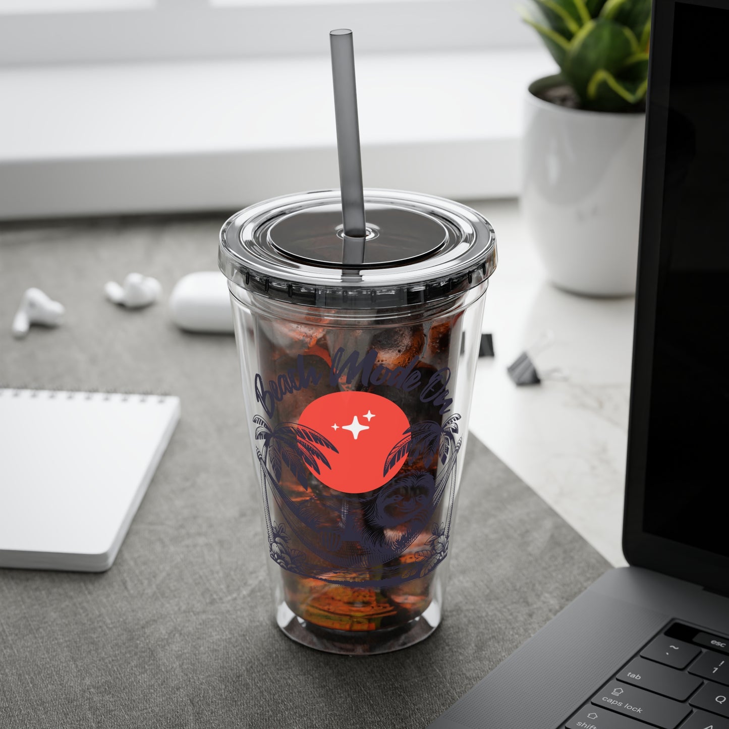Beach Mode On 16oz Insulated Tumbler with Straw