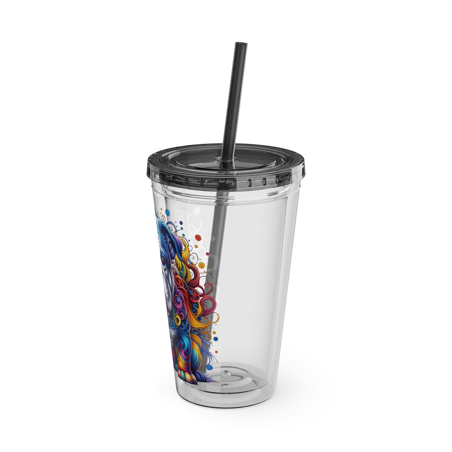 Colorful Bulldog 16oz. Insulated Tumbler with Straw
