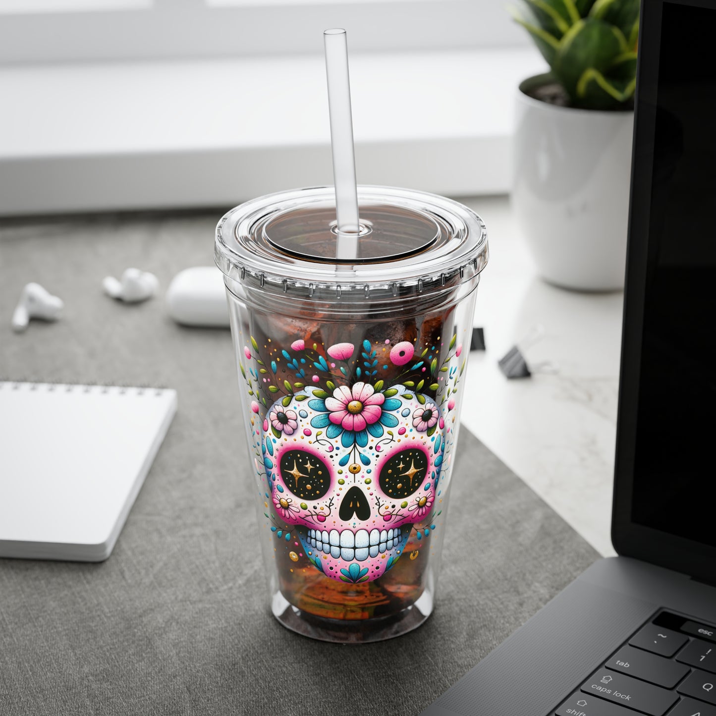 Sugar Skull 16oz Insulated Tumbler with Straw