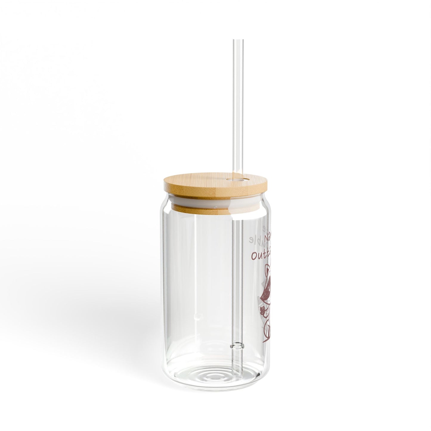 Namaste Outta Trouble Raccoon 16oz Sipper Glass with Bamboo Lid & Straw